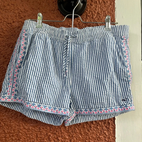 Vineyard Vines Other - Vineyard Vines Blue White Striped Seersucker Embroidered Shorts Girls Size 16 XL